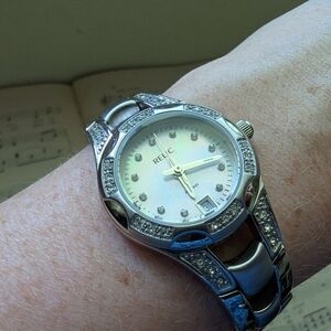 Relic Silver Watch with Crystal Accents